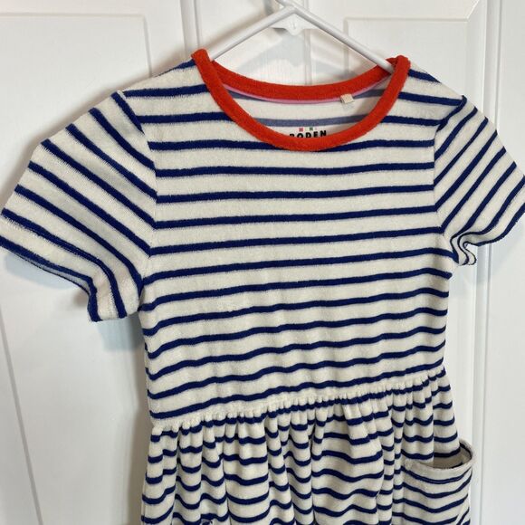 Boden Girls Navy White Dress Terry Cloth Dress Size 8 Stripes Cover Up - Picture 5 of 7